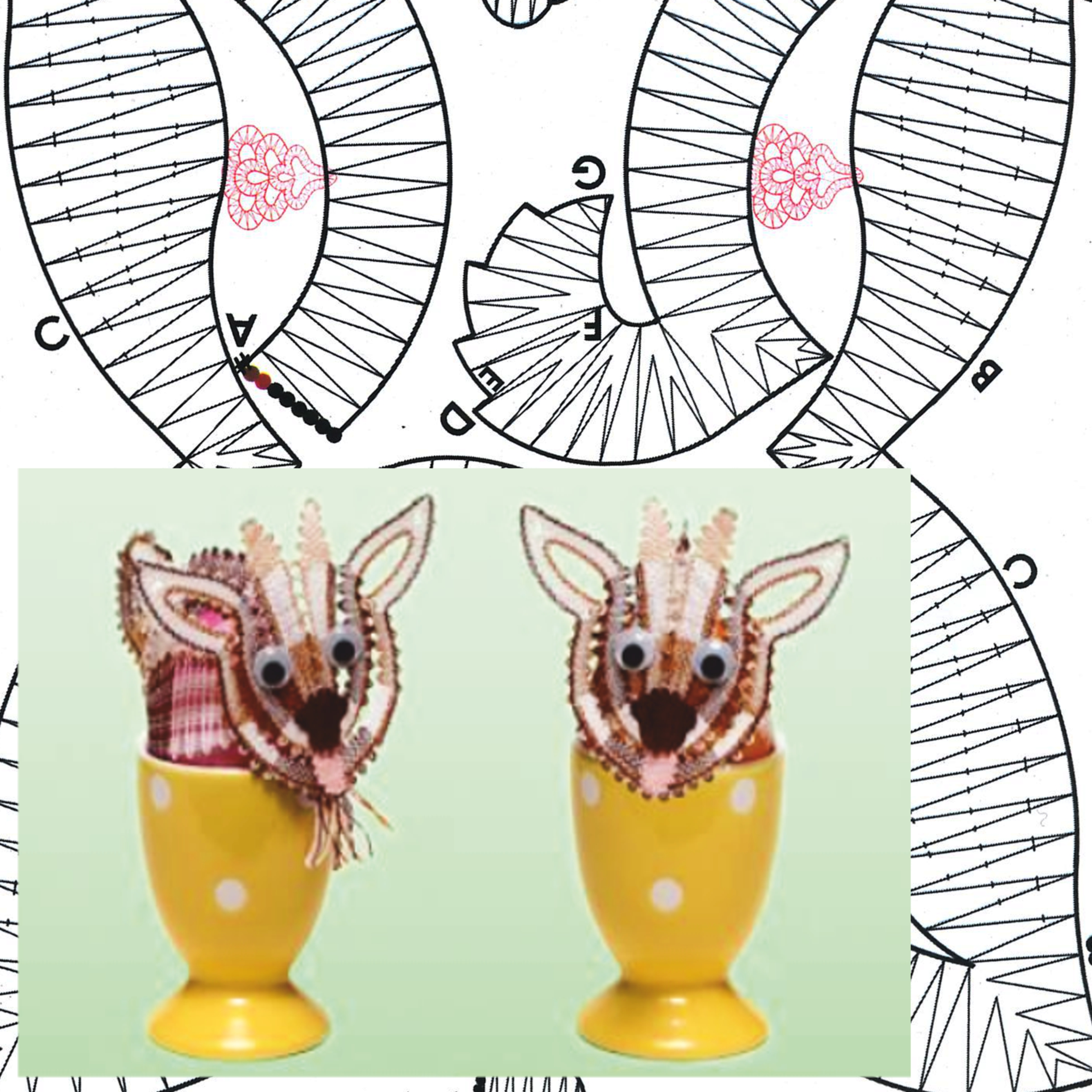 Klöppelbrief Hütchen Zicklein für Eier