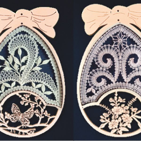 Klöppelbrief f. Osterei mit Schleife