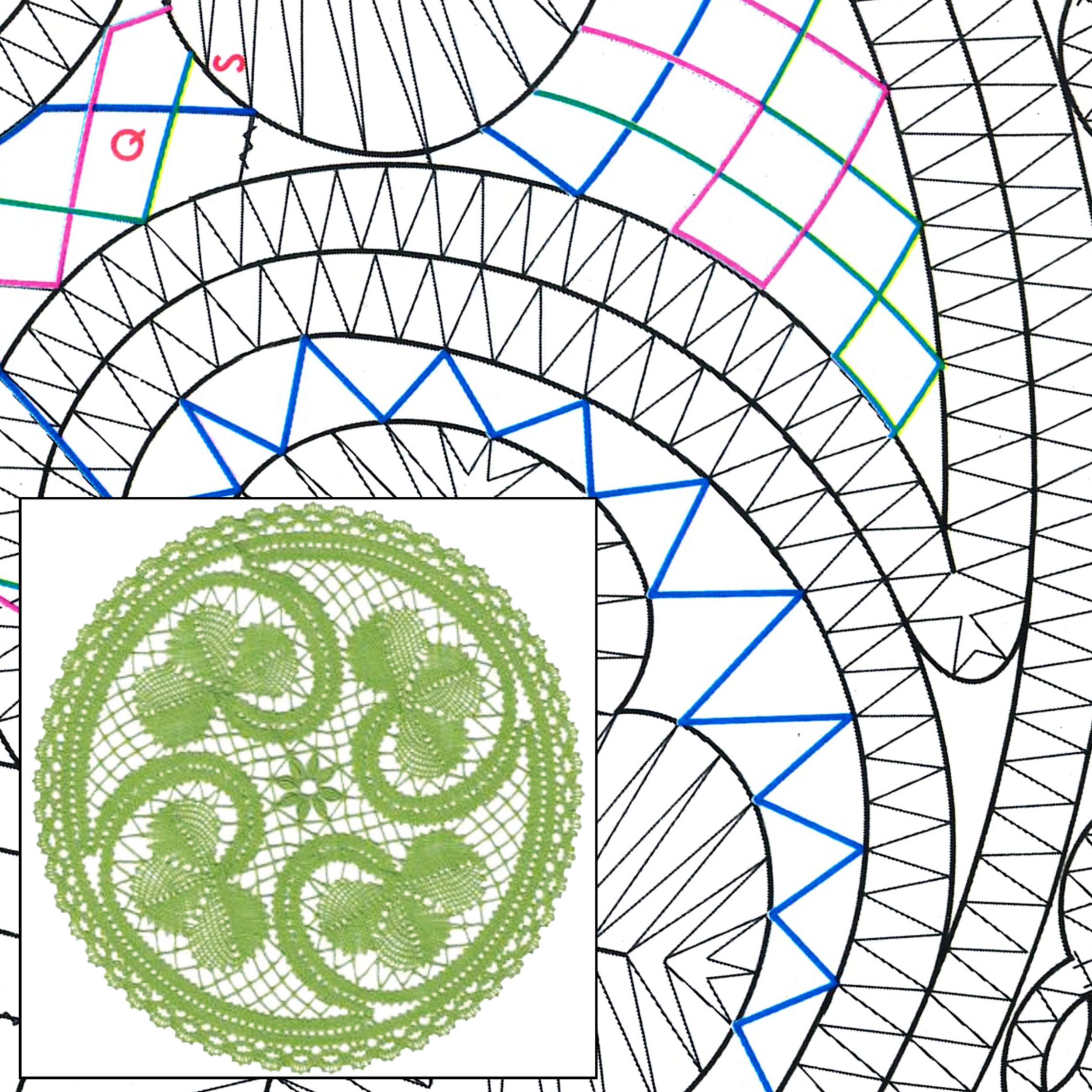 Klöppelbrief Decke Kleeblätter