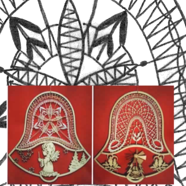 Klöppelbrief für Holzrahmen Glocke mit Motiv