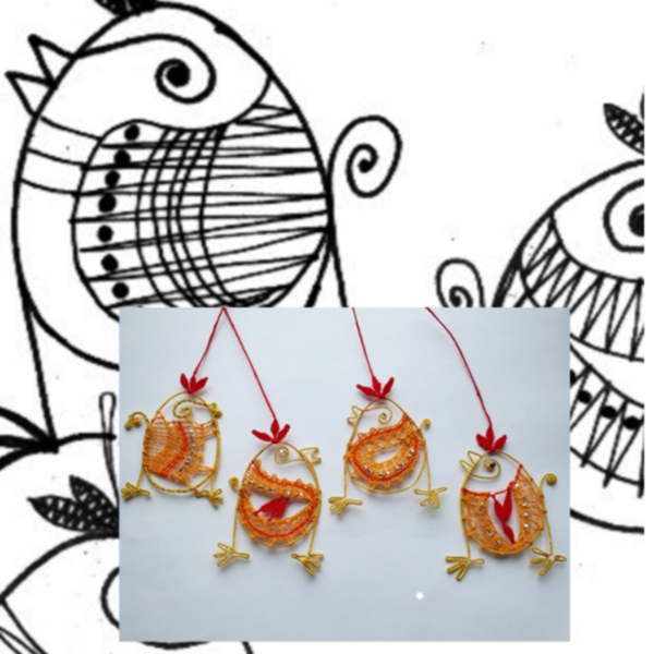 Klöppelbrief "Küken beim Laufen"