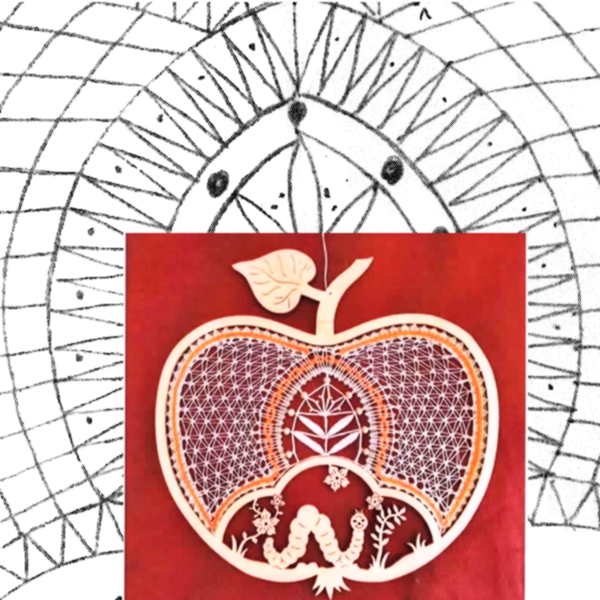 Klöppelbrief für Rahmen Apfel