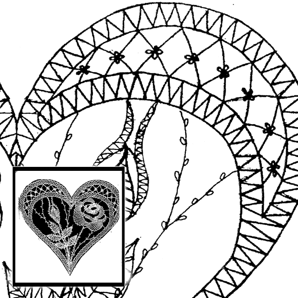 Klöppelbrief Rose im Herz (Gr. 4)