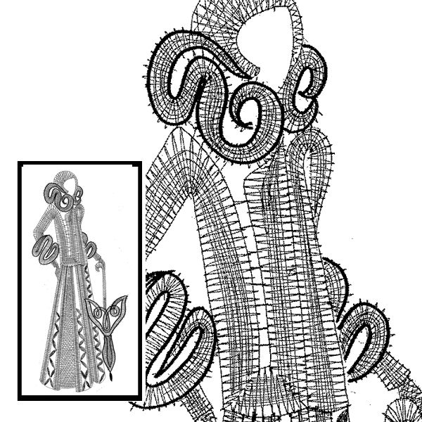 Klöppelbrief Dame mit Schirm