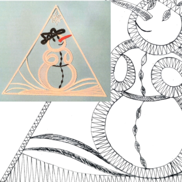 Klöppelbrief Schneemann für LED-Dreieck 35cm