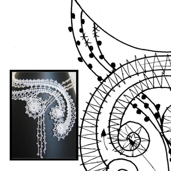 Klöppelbrief "Drei Spiralen"