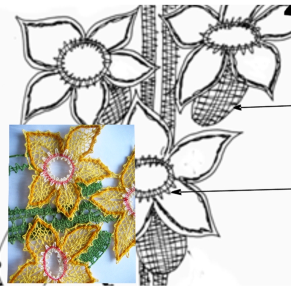 Klöppelbrief Drei Narzissen