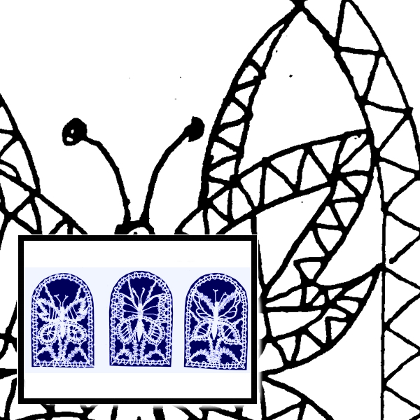 Klöppelbrief Schmetterlinge in Torbogen (Gr. 1)