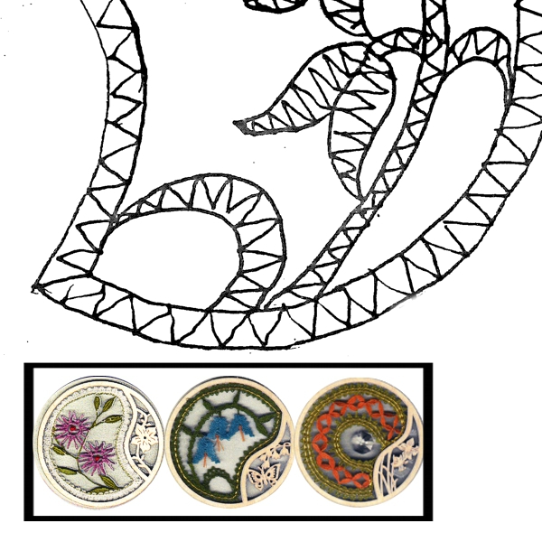 Klöppelbrief für Holzring mit Motiv