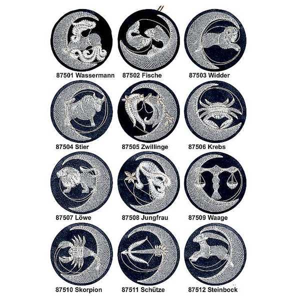 Klöppelbriefe Sternzeichen Set (Ø: 12 cm)