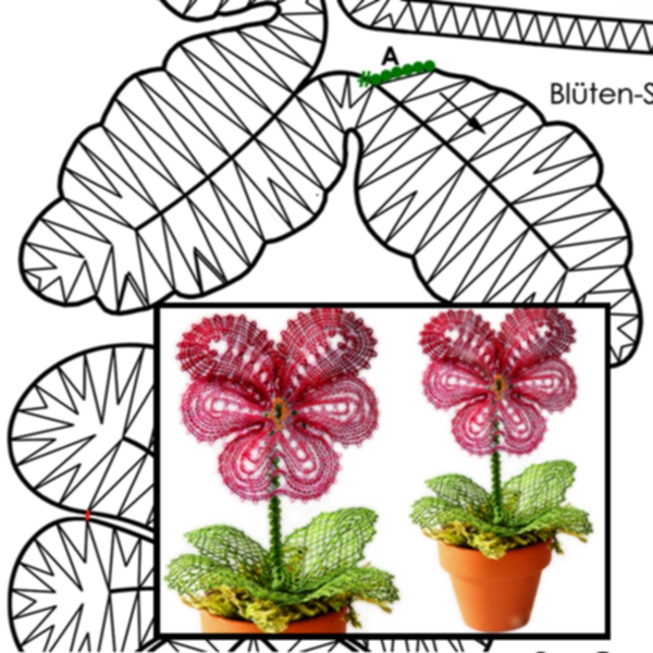 Klöppelbrief Stiefmütterchen in 3D