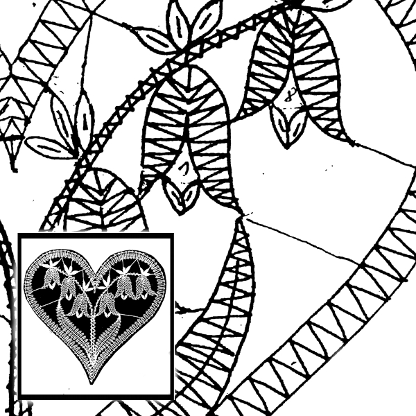 Klöppelbrief Glockenblumen-Herz (Gr. 4)