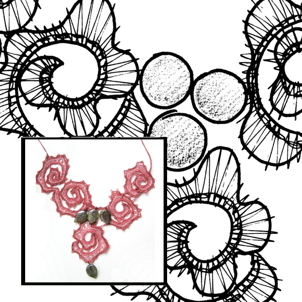 Klöppelbrief Halsschmuck Rose