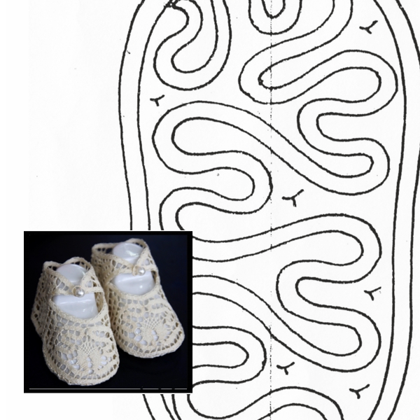 Klöppelbrief Babyschuhe