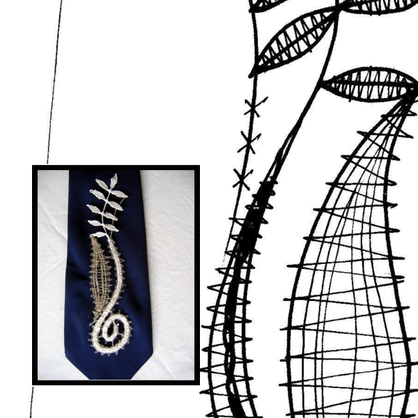 Klöppelbrief "Krawatte mit Blumen"